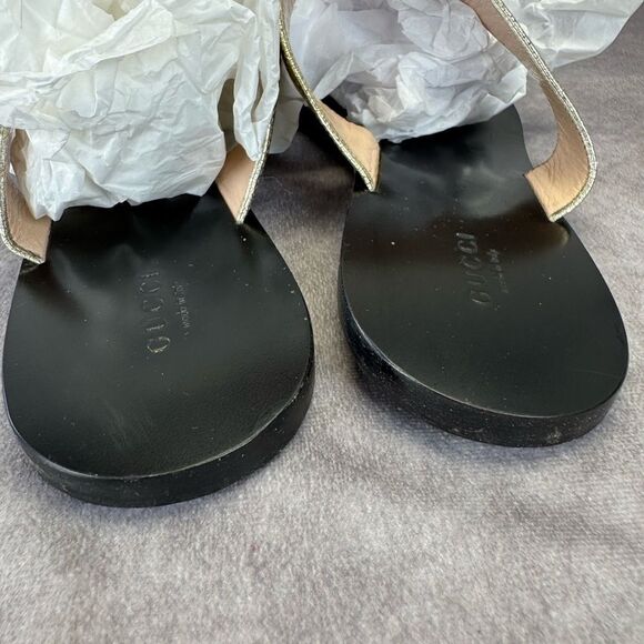 Gucci Crinkled Metallic Gg Marmont Leather Thongs 39.5 - Picture 6 of 13
